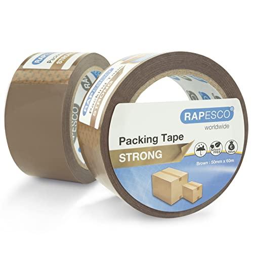 Rapesco Nastro da Imballaggio Resistente Marrone 50mm x 60m - Confezione da 2