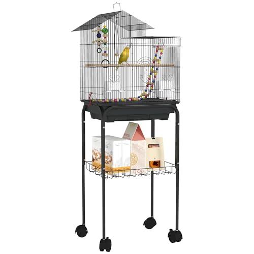 PawHut Gabbia per Uccelli con Piedistallo Nero 46x36x120 cm