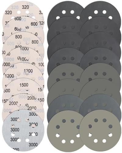 JatilEr Set di Carta Vetrata Abrasiva 125mm, 24 Pezzi, Grana Assortita per Levigatura a Secco e Umido