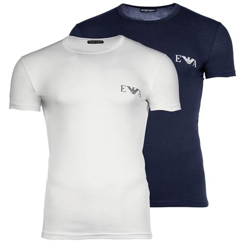 EMPORIO ARMANI T-Shirt Girocollo da Uomo con monogramma audace, Confezione da 2, Multicolore, L