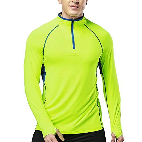 Muscle Alive Fitness Uomo Trimestre Cerniera Lampo in Esecuzione Attivo Magliette Allenarsi Lungo Manica Maglia con Pollice Fori Giallo XL