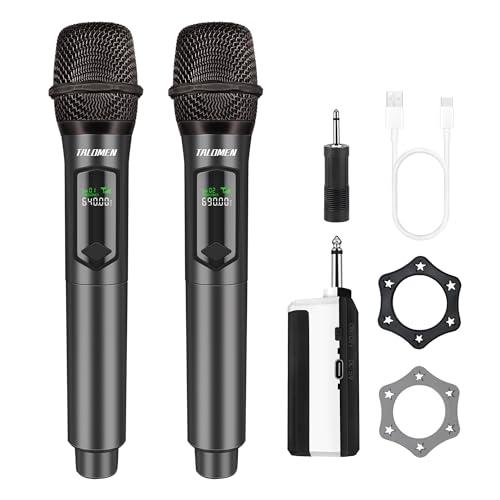 Talomen Microfono Wireless Karaoke 2.4GHz, Kit 2 Microfoni con Ricevitore Ricaricabile