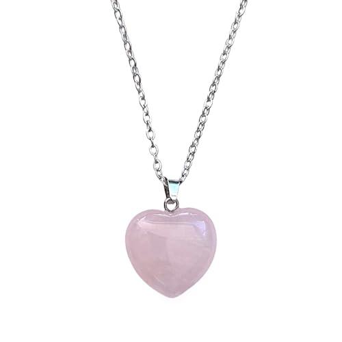 Collana Cuore Quarzo Rosa - Amuleto di Pietre Semipreziose con Catena Acciaio