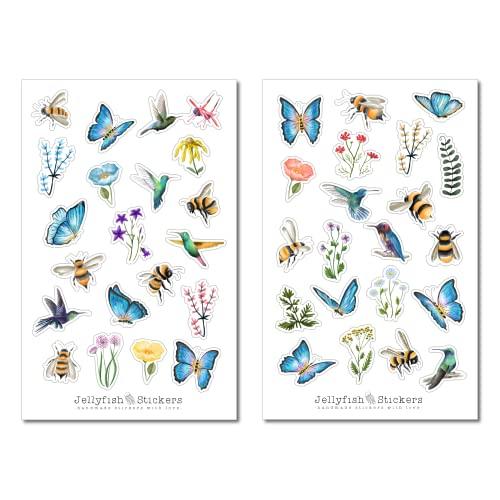 Set di Adesivi Uccelli e Insetti - Natura in Miniatura per il Tuo Diario