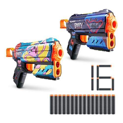 ZURU X-Shot Skins Flux Poppy Playtime Dart Blaster Confezione da 2 pezzi – Jumpscare + Kissy, 16 freccette