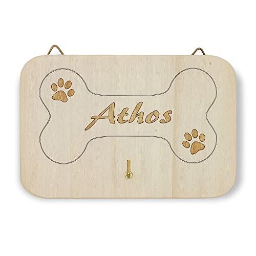 Porta Guinzaglio in Legno a Forma di Osso Personalizzato per Cani e Gatti