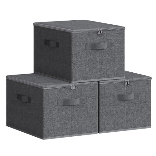 SONGMICS Scatole Portaoggetti con Coperchio, Set di 3, Grigio Ardesia