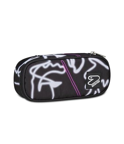 Seven Portapenne Scuola Round Plus, Nero, The Double, Bustina Ovale Con Tasca Interna ed Elastici Porta Penne, Accessori Zaino, Elementari, Medie, Superiori, Ragazzo Ragazza