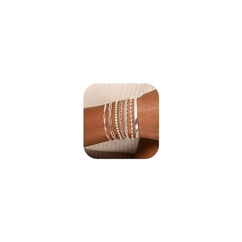 ADRAMATA Set 7 Braccialetti a Catena in Acciaio Inossidabile Placcato Oro e Argento