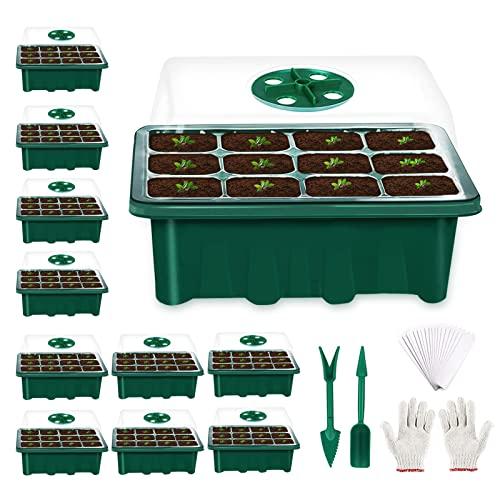 DUOLAM Vassoio per Piantine, Set di Vassoi per la Germinazione, Mini Serre per Piantine con cupole Ventilate, Kit Propagazione Piantine per Piante la Semina di Che Crescono, Serre da interni