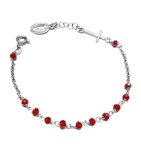Bracciale Rosario Argento 925 Pietre Rosse - Linea Italia Gioielli