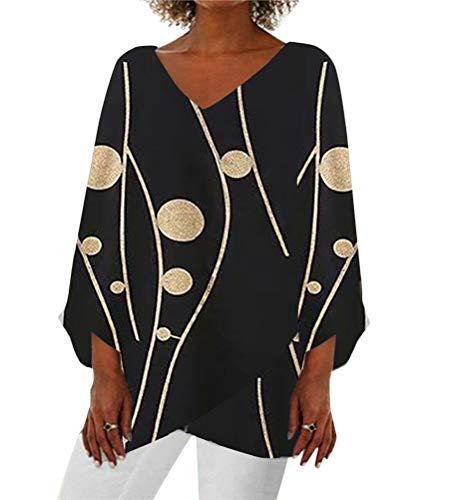 Onsoyours Camicia Donna Manica Lunga Scollo a V Stampa Floreale Nera