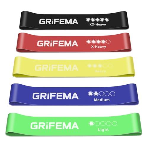 GRIFEMA GA5001 Elastici per Bodybuilding, 5 Livelli di Resistenza, per Yoga, Allenamento di Forza e Pilates, con Guida all'allenamento e Custodia.