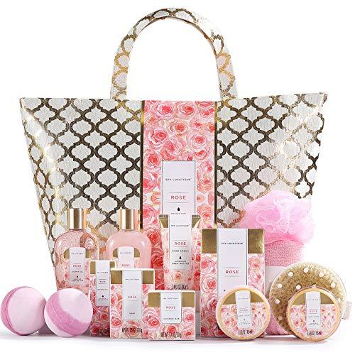 Spa Luxetique Set Bagno e Corpo alla Rosa 15 Pezzi con Borsa Tote - Confezione Regalo Donna per un'Esperienza di Puro Relax