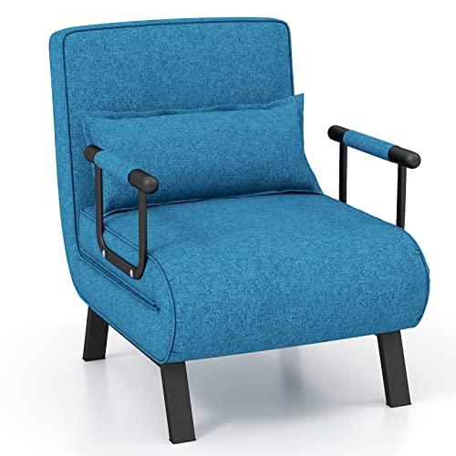 COSTWAY Poltrona Letto Singolo, Poltroncina Pieghevole con Schienale Regolabile, Divano Letto per Casa Ufficio, 79x65x79 cm (Blu)