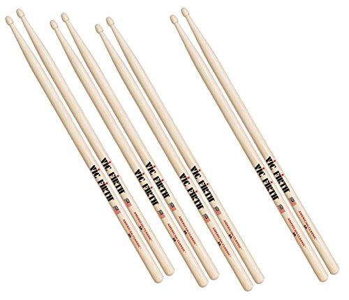 Vic Firth Bacchette per Batteria Serie American Classic 5B Hickory Americano Punta di Legno 4 x paia pacchetto di valore