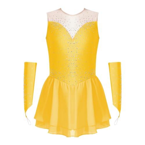 Oyolan Vestito da pattinaggio artistico con strass giallo