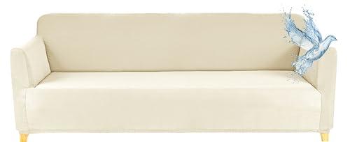 Poligino Copridivano 3 Posti con Braccioli | Copri Divano Impermeabile | Elasticizzato | AntiGraffio Gatto | Universale | Copridivano Indispensabile per Animali Domestici (3 Posti, Bianco Crema)