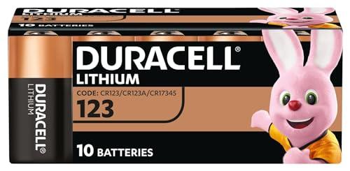 DURACELL CR123 (confezione da 10) al litio ad alta potenza da 3 V (CR123A / CR17345) – Lunga durata garantita – Pile per l'utilizzo in telecamere, torce, rilevatori di fumo