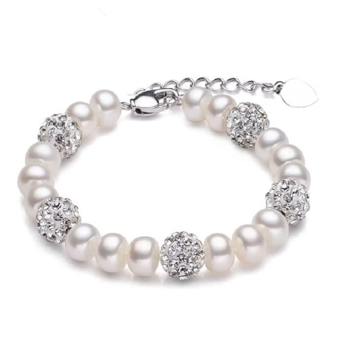 Bracciale Desja in Argento 925 con Perle Bianche a Bottone AAA