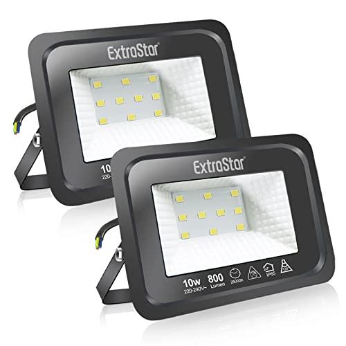EXTRASTAR Faretti LED da Esterno 10W, Luce Calda 3000K, IP65, Set da 2