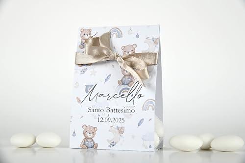 Scatolina Portaconfetti Battesimo Orsetto Azzurro Personalizzata - Bomboniere Bimbo (Set 10 pezzi)