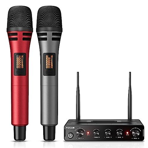TONOR Microfono Senza Fili TW350 Rosso - Set Microfoni Wireless UHF per Karaoke, Feste, Eventi