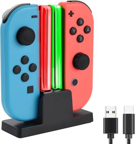 ELUTENG Stazione di Caricatore per Nintendo Switch 2 in 1 Base di Ricarica per Joycon con Indicazione LED Ricarica Veloce Caricatore per 2 Joycon Switch Caricabatterie Dock Switch con Cavo Type-C