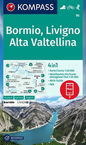 Carta escursionistica KOM 96. Laghi settentrionali. Bormio, Livigno, Corna di Campo: 4in1 Wanderkarte mit Aktiv Guide und Detailkarten inklusive Karte ... in der KOMPASS-App. Fahrradfahren. Skitouren.