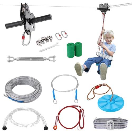 VEVOR Kit Teleferica Zipline 24,38 m da Giardino Cortile Parco Attività Esterna, Corda Scivolo con Corrimano Seduta Carico max. 226,8kg per Divertimento all'Aperto per Bambini, Kit Teleferica Sportiva