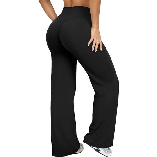 KIKIMINK Pantaloni da yoga da donna Flared Leggings da donna, a vita alta, pantaloni larghi e elasticizzati, abbigliamento casual, Nero , M