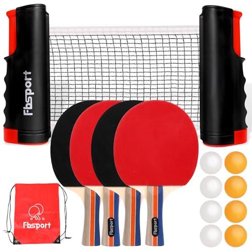 Set Ping Pong 4 Racchette con Rete Retrattile e Palline