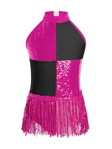 Inhzoy Abito da Pattinaggio Artistico Bambina con Paillettes e Nappe