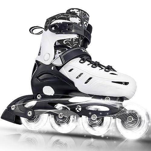 Kuxuan Skates Pattini in linea regolabili con ruote luminose - Bianco (Taglia Grande)