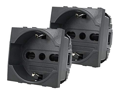 Presa Schuko 2P+T 16A compatibile Bticino Living Light (Nero) - Confezione da 2 pezzi