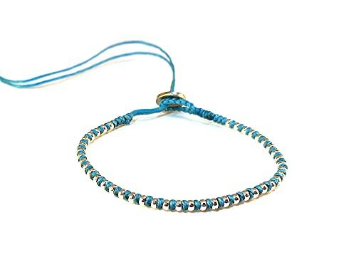 Bracciale Turchese in Cotone Cerato con Pepite Metalliche Artigianali