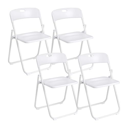 Baroni Home Set da 4 Sedie Pieghevoli Salvaspazio in Acciaio e PVC Bianco