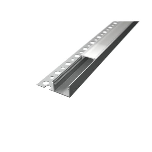 Profilo in Alluminio da 2 metri per Incasso Cartongesso e Piastrelle con Cover Opaca (Modello BETA1L)