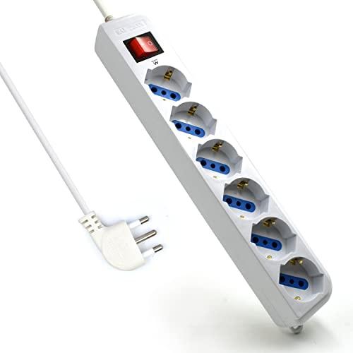 Multipresa 6 Posti Italiane/Schuko con Protezione e Cavo 5m