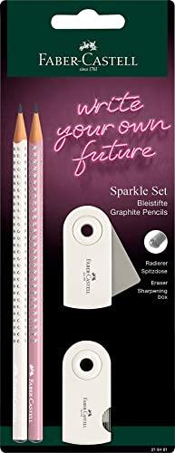 FABER-CASTELL 218482 - Set di scrittura Sparkle, due matite, durezza B, con gomma e temperino, colore: latte di cocco