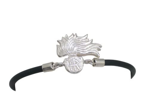 Braccialetto Fiamma dell'Arma dei Carabinieri in Argento 925 e Caucciù