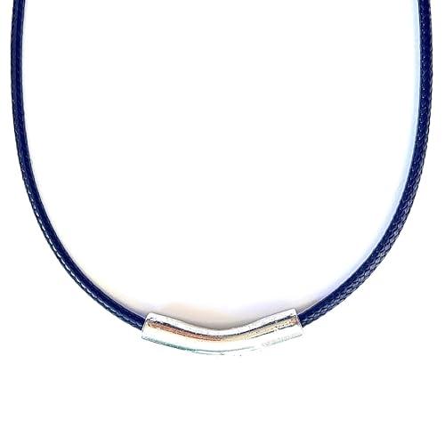 Ciondolo Cilindro in Argento e Pelle Nera - Eleganza Unisex