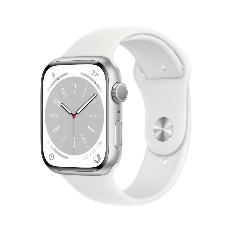 Apple Watch Series 8 GPS 45mm Cassa in Alluminio color Argento con Cinturino Sport Band Bianco - Regular