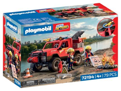 PLAYMOBIL | City Action | Pick-up dei pompieri | Veicolo fuoristrada con vera funzione di spruzzo d’acqua, verricello e accessori | Per bambini da 4 anni | 72194