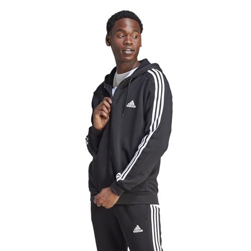 Adidas Essentials Fleece 3 Strisce Full-Zip Top con Cappuccio, Nero, M Uomo