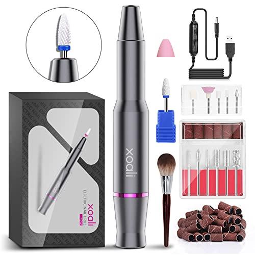 Xoali Fresa per Unghie, 25000RPM Lima Elettrica per Unghie 12 in 1, Fresa per Unghie Professionale Portatile, con Punta in Ceramica, Velocità Regolabile, Manicure e Pedicure Kit per Semipermanente Gel