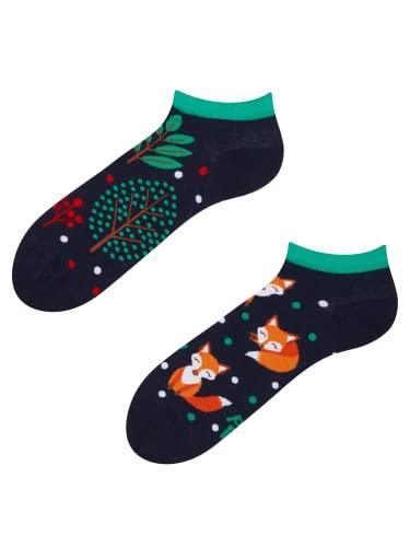 Dedoles Calzini Unisex Donna Uomo & Bambini Calze Cotone con tanti Design divertenti sinistra destra diversi, colore: Blu, disegno: Volpe rossa (alla caviglia), taglia: 39-42