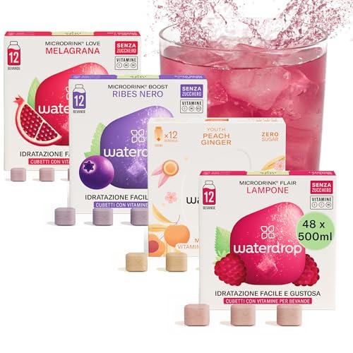 waterdrop® Set Microdrink - 48 Cubetti, 4 Gusti - Insaporitore Senza Zucchero per Acqua Aromatizzata
