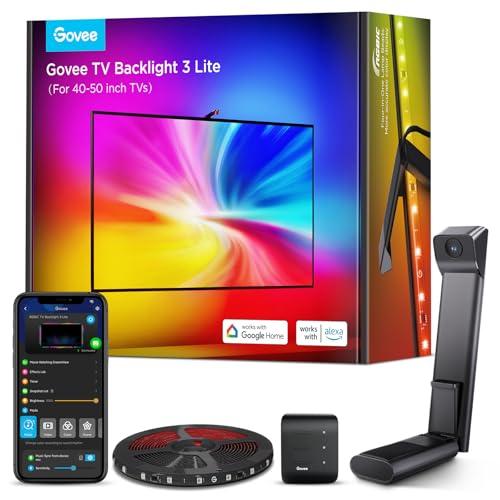 Govee TV Backlight 3 Lite con Camera Sync per TV da 40-50 Pollici, Striscia TV Wi-Fi RGBICW da 2,4M con Funzione di Correzione Fish-Eye