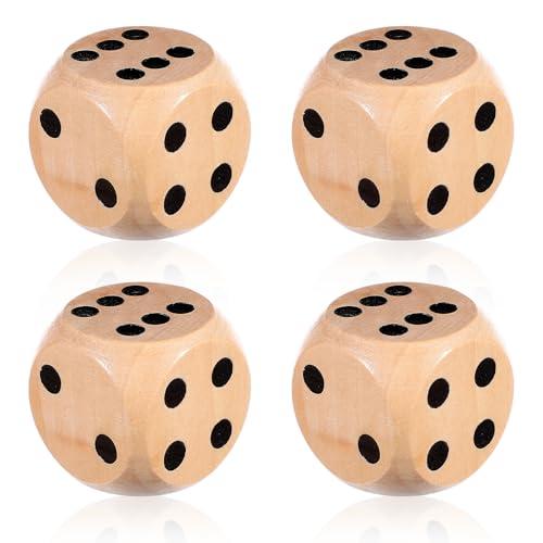 AOZUO Set di 4 dadi grandi da 30 mm, in legno naturale